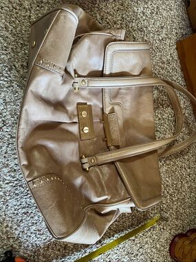 Women's Taupe Leather Tote Bag with Gold Hardware